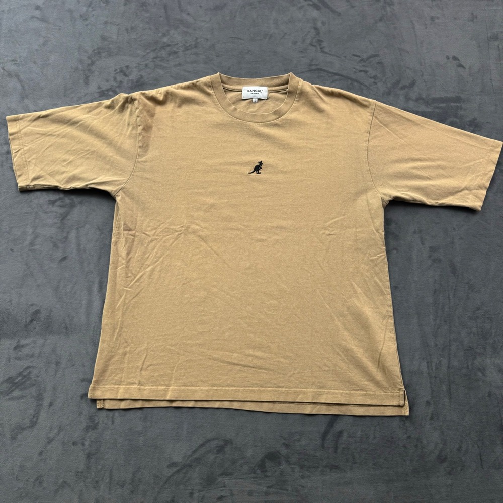 Kangol Tri-Force Mens T-Shirt Tan Khaki Embroidered Logo Graphic Back Large